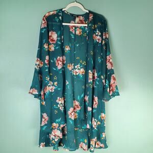 Torrid Womens Floral Kimono Duster Green Flowy Open Front Size 2